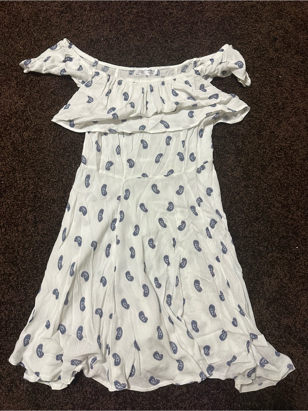 Cotton On White One-Shoulder Paisley Sundress with Blue Print